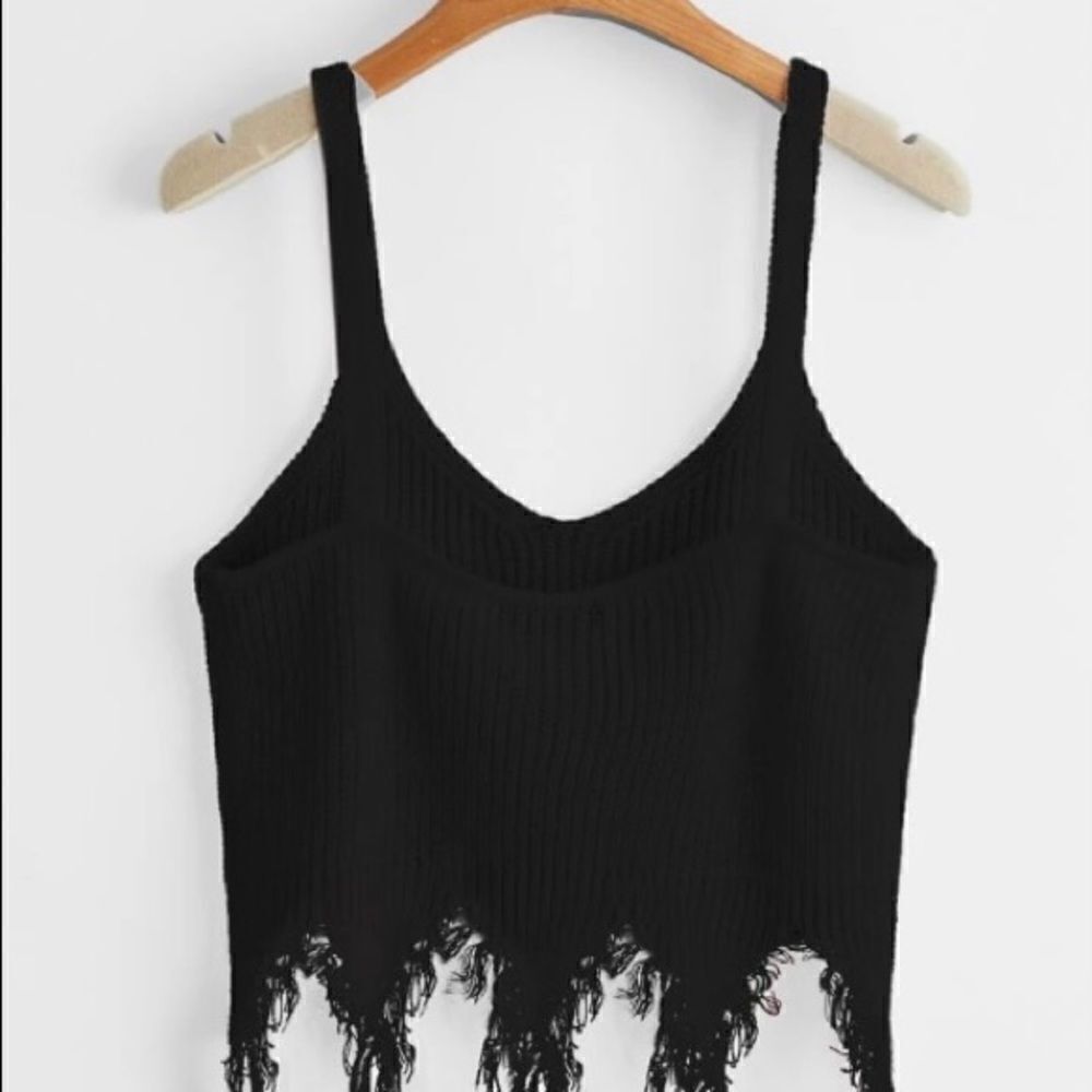 Distressed Knit Crop Top Black